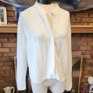 Vintage White Cardigan Handknit No Tags Spring Lightweight Layering Piece